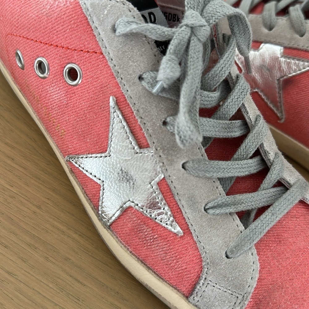 Golden Goose Superstar Coral Pink and Gray Sneakers with Silver Star size 38 - Picture 11 of 12